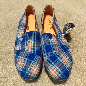 NWT TOMS Blue Multi Madras Plaid